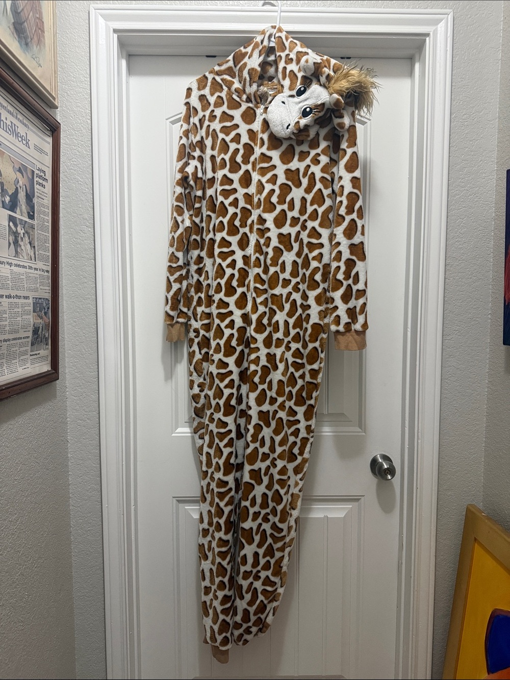 Adult Giraffe Print Pajama Costume, One-Piece with Hood, Women’s 2X 18W-20W